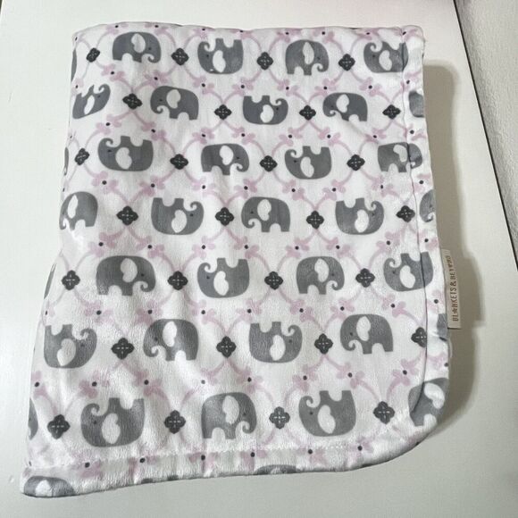 Blankets & Beyond Pink Gray Elephant Security Blanket Lovey Sherpa Back Lovie - Picture 2 of 14
